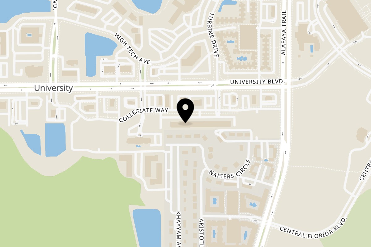 Map showing the location of Pizzany’s Pizzeria on 12062 Collegiate Way in Orlando